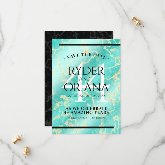 Elegant 44th Turquoise Wedding Jubileum Save The Date (Voorkant / Achterkant in situ)