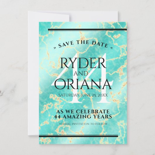 Elegant 44th Turquoise Wedding Jubileum Save The Date (Voorkant)