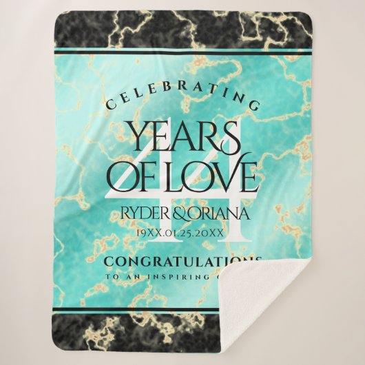 Elegant 44th Turquoise Wedding Jubileum Sherpa Deken (Voorkant)