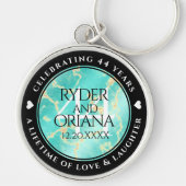 Elegant 44th Turquoise Wedding Jubileum Sleutelhanger (Voorkant)