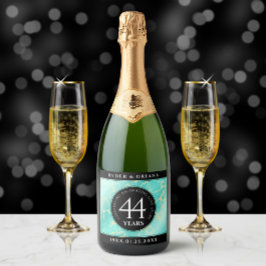 Elegant 44th Turquoise Wedding Jubileum Sparkling Wijnetiket