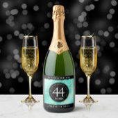 Elegant 44th Turquoise Wedding Jubileum Sparkling Wijnetiket