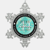Elegant 44th Turquoise Wedding Jubileum Tin Sneeuwvlok Ornament (Voorkant)