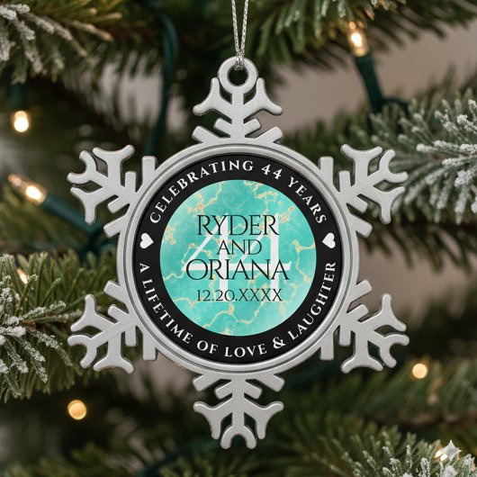 Elegant 44th Turquoise Wedding Jubileum Tin Sneeuwvlok Ornament