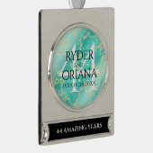 Elegant 44th Turquoise Wedding Jubileum Verzilverd Banner Ornament (Rechts)