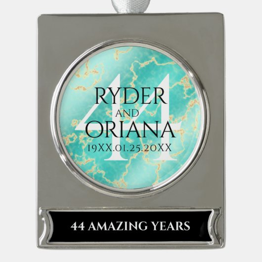 Elegant 44th Turquoise Wedding Jubileum Verzilverd Banner Ornament (Voorkant)