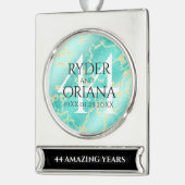Elegant 44th Turquoise Wedding Jubileum Verzilverd Banner Ornament (Links)