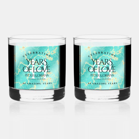 Elegant 44th Turquoise Wedding Jubileum Whisky Glas (Achterkant)