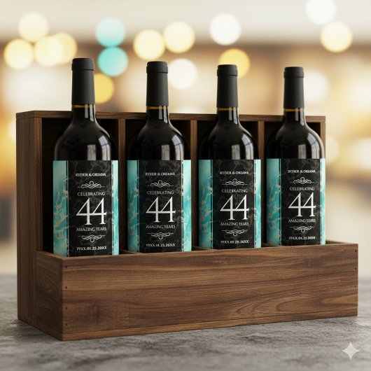 Elegant 44th Turquoise Wedding Jubileum Wijn Etiket
