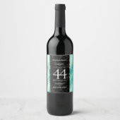 Elegant 44th Turquoise Wedding Jubileum Wijn Etiket (Voorkant)