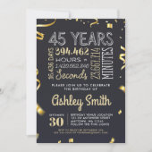 Elegant 45th Birthday Invitation Gold Glitter Kaart (Voorkant)