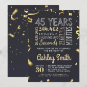 Elegant 45th Birthday Invitation Gold Glitter Kaart (Voorkant / Achterkant)