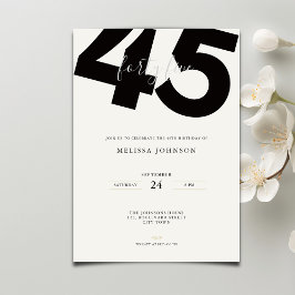 Elegant 45th Birthday Invitation - Minimal Style Kaart