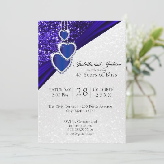 Elegant 45th of 65th Sapphire Glitter Jubileum Kaart (Staand voorkant)