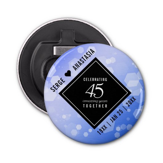 Elegant 45th Sapphire Wedding Jubileum Button Flesopener (Voorkant)