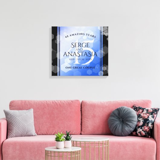 Elegant 45th Sapphire Wedding Jubileum Canvas Afdruk (Insitu (Woonkamer))