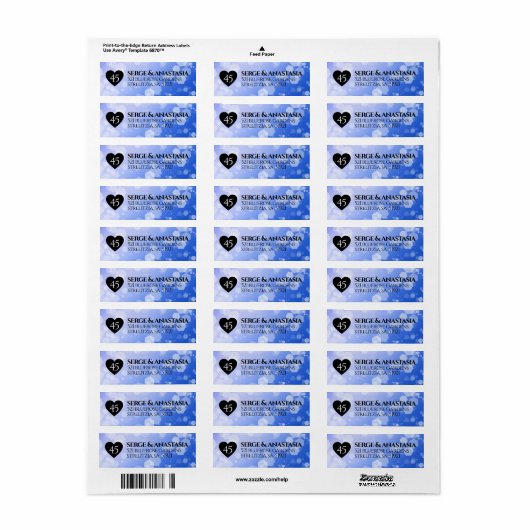 Elegant 45th Sapphire Wedding Jubileum Etiket (Full Sheet)