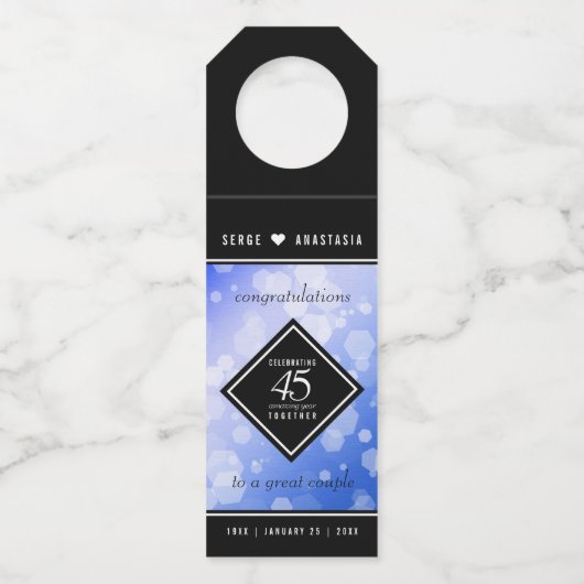 Elegant 45th Sapphire Wedding Jubileum Flessenhanger (Voorkant)