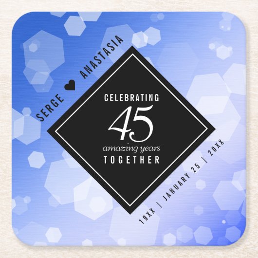 Elegant 45th Sapphire Wedding Jubileum Kartonnen Onderzetters (Voorkant)