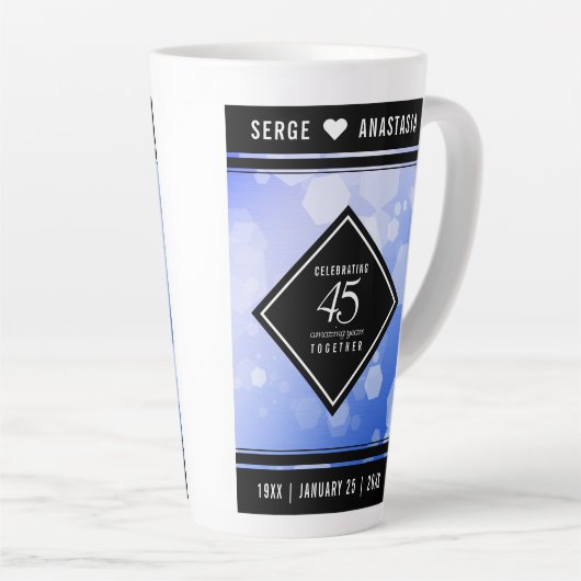 Elegant 45th Sapphire Wedding Jubileum Latte Mok (Rechterhoek)