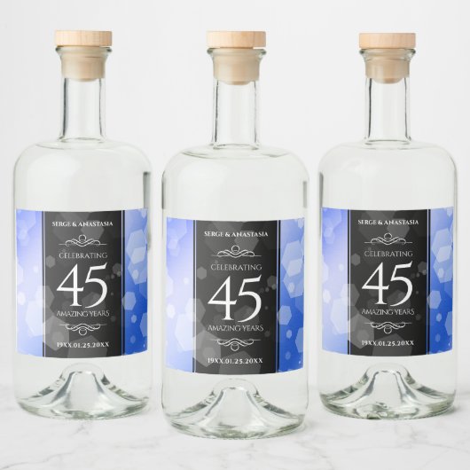 Elegant 45th Sapphire Wedding Jubileum Likeurfles Etiket (Flessen)