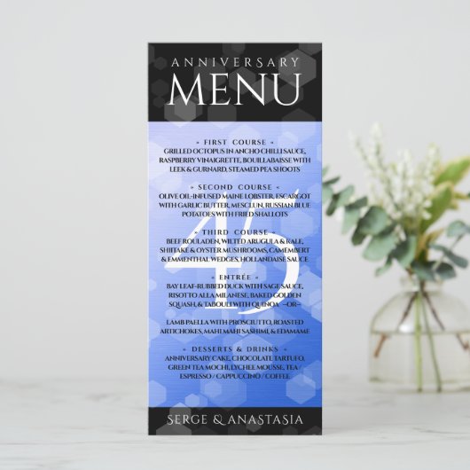 Elegant 45th Sapphire Wedding Jubileum Menu (Staand voorkant)