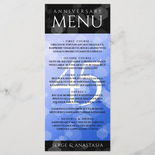 Elegant 45th Sapphire Wedding Jubileum Menu (Voorkant)
