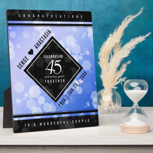 Elegant 45th Sapphire Wedding Jubileum Plaque Fotoplaat (Zijkant)