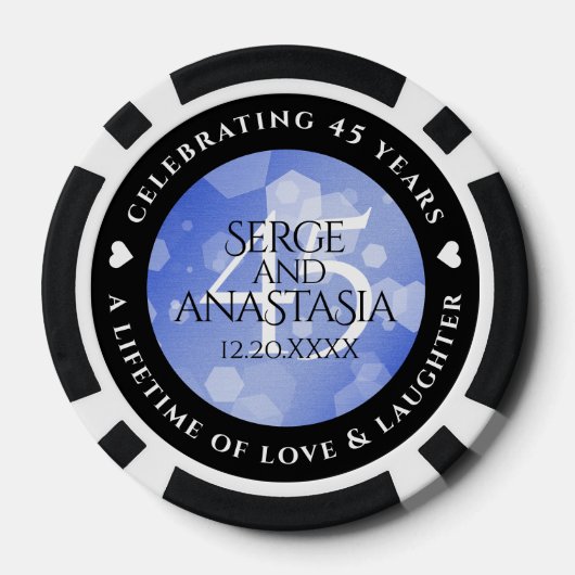 Elegant 45th Sapphire Wedding Jubileum Poker Chips (Achterkant)