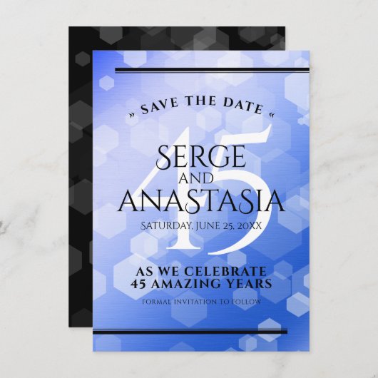 Elegant 45th Sapphire Wedding Jubileum Save The Date (Voorkant / Achterkant)