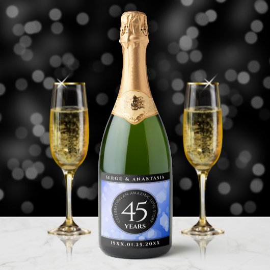 Elegant 45th Sapphire Wedding Jubileum Sparkling Wijnetiket