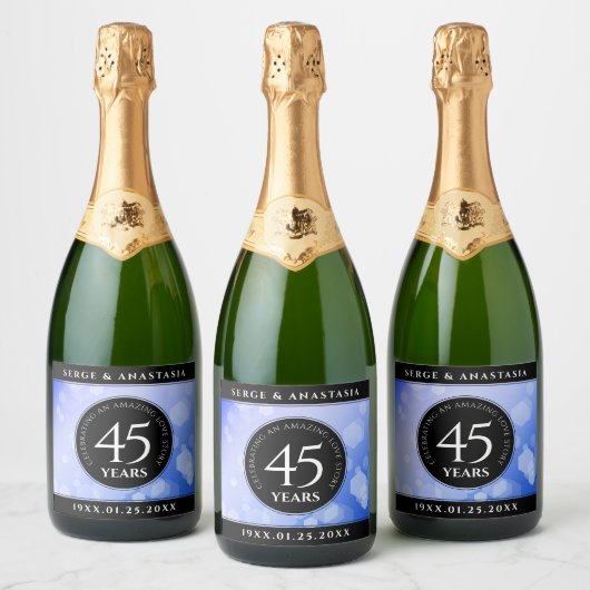 Elegant 45th Sapphire Wedding Jubileum Sparkling Wijnetiket (Flessen)