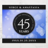 Elegant 45th Sapphire Wedding Jubileum Sparkling Wijnetiket (Enkel label)