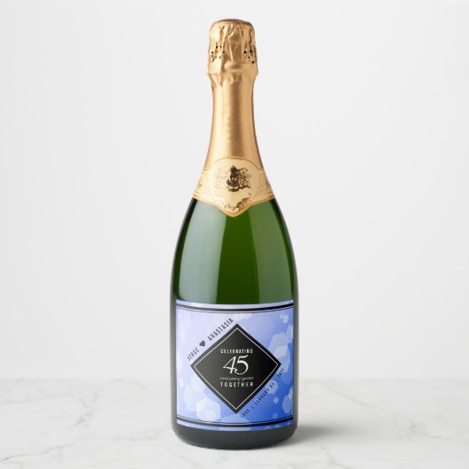 Elegant 45th Sapphire Wedding Jubileum Sparkling Wijnetiket (Voorkant)