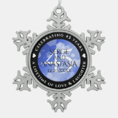 Elegant 45th Sapphire Wedding Jubileum Tin Sneeuwvlok Ornament (Voorkant)