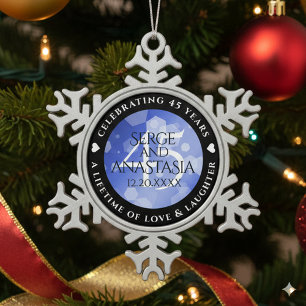 Elegant 45th Sapphire Wedding Jubileum Tin Sneeuwvlok Ornament