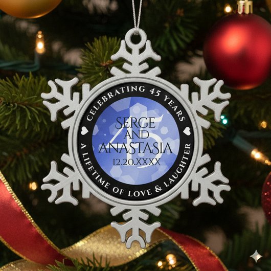 Elegant 45th Sapphire Wedding Jubileum Tin Sneeuwvlok Ornament