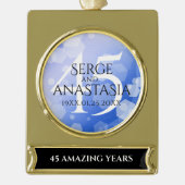 Elegant 45th Sapphire Wedding Jubileum Verguld Banner Ornament (Voorkant)