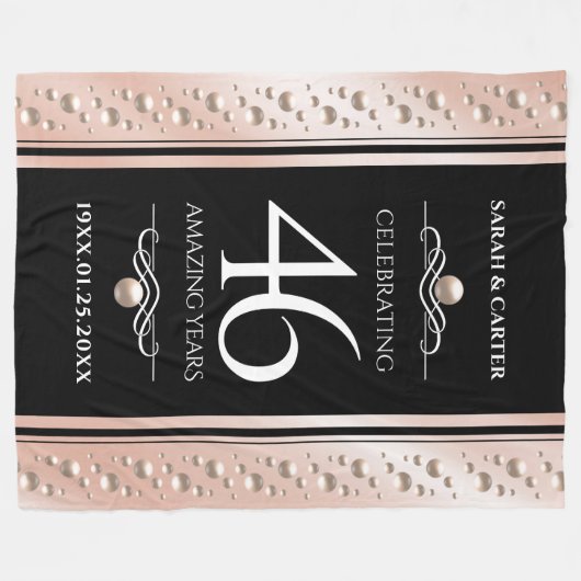 Elegant 46th Pearl Wedding Jubileum Celebration Fleece Deken (Voorkant (Horizontaal))