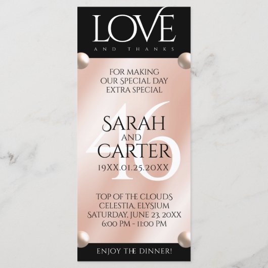 Elegant 46th Pearl Wedding Jubileum Celebration Menu (Achterkant)