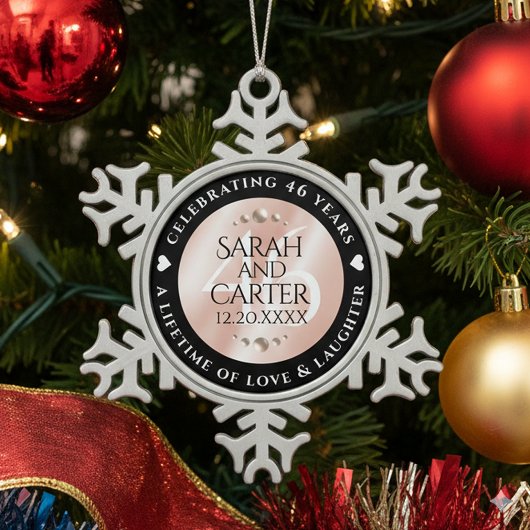 Elegant 46th Pearl Wedding Jubileum Celebration Tin Sneeuwvlok Ornament