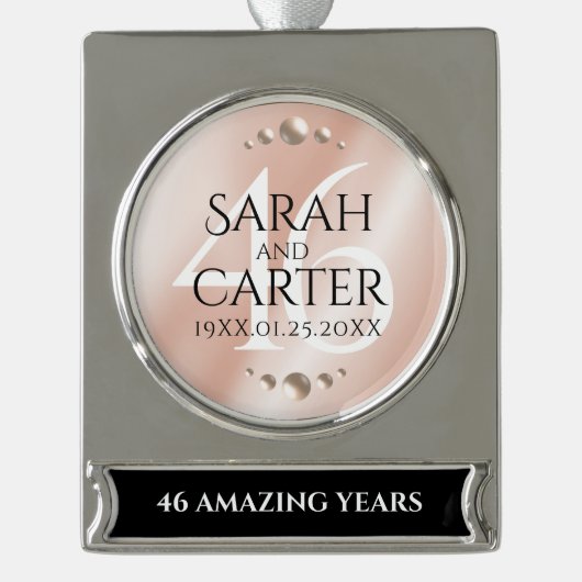 Elegant 46th Pearl Wedding Jubileum Celebration Verzilverd Banner Ornament (Voorkant)