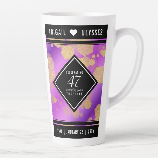 Elegant 47th Amethyst Wedding Jubileum Latte Mok (Rechts)