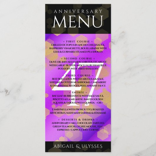 Elegant 47th Amethyst Wedding Jubileum Menu (Voorkant)