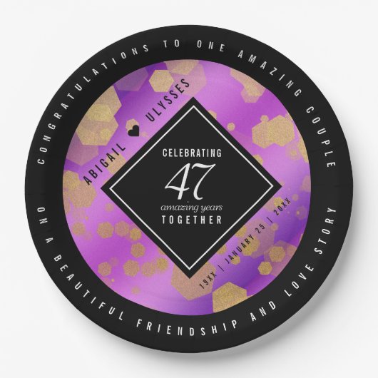 Elegant 47th Amethyst Wedding Jubileum Papieren Bordje (Voorkant)