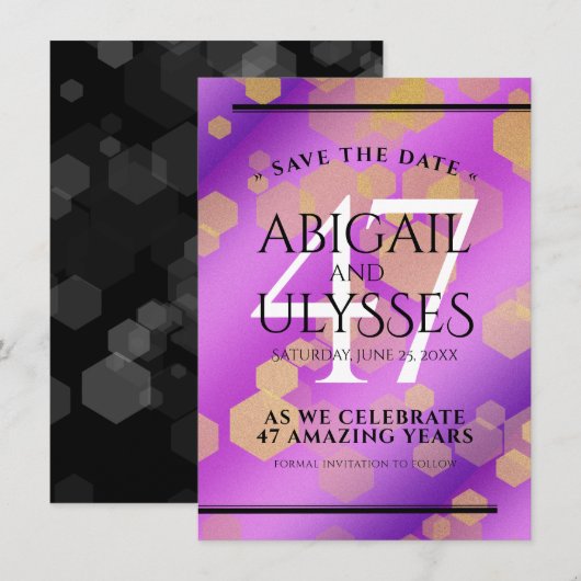 Elegant 47th Amethyst Wedding Jubileum Save The Date (Voorkant / Achterkant)