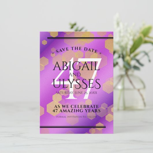 Elegant 47th Amethyst Wedding Jubileum Save The Date (Staand voorkant)