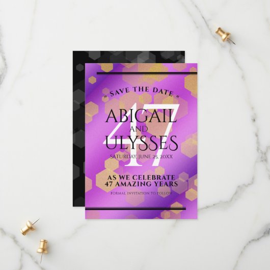 Elegant 47th Amethyst Wedding Jubileum Save The Date (Voorkant / Achterkant in situ)
