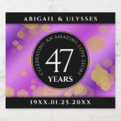Elegant 47th Amethyst Wedding Jubileum Sparkling Wijnetiket (Enkel label)