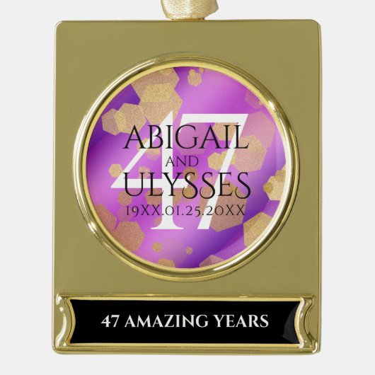 Elegant 47th Amethyst Wedding Jubileum Verguld Banner Ornament (Voorkant)
